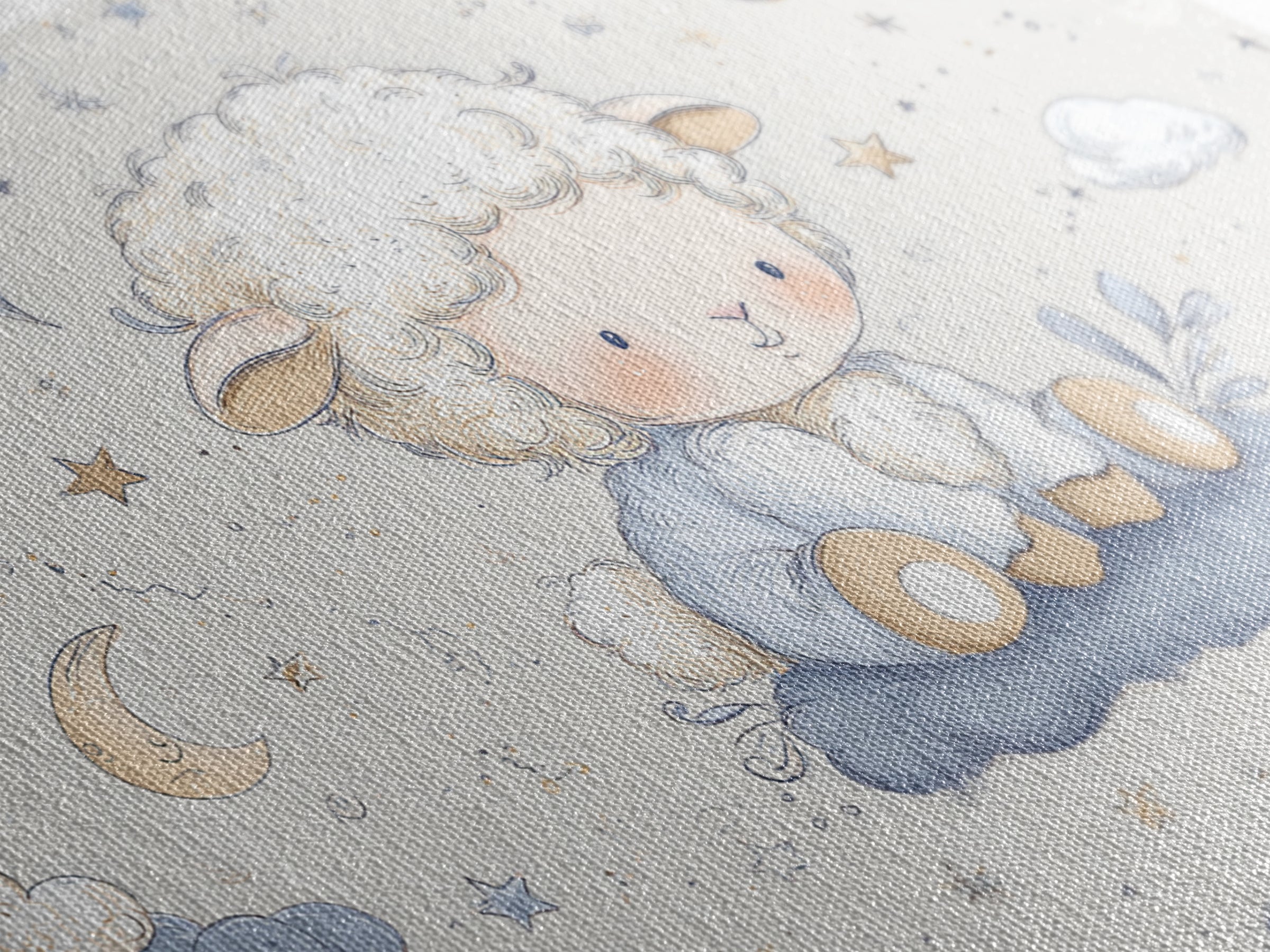 Little Lamb under a Starry Sky Framed Canvas Print, Nursery Art, Kids Wall Art, Nursery Decor, Watercolor Art, Nursery, NUR-3x2-71