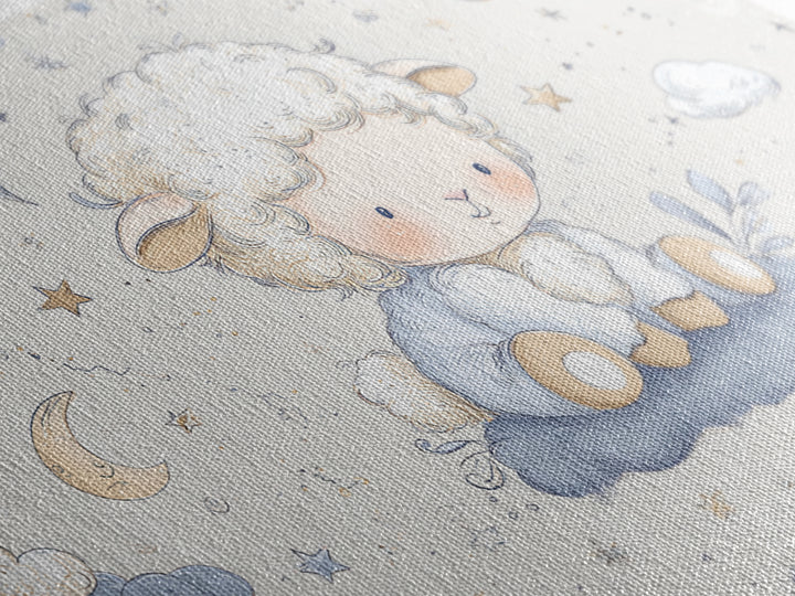 Little Lamb under a Starry Sky Framed Canvas Print, Nursery Art, Kids Wall Art, Nursery Decor, Watercolor Art, Nursery, NUR-3x2-71