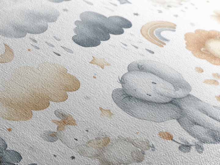 Clouds and Raindrops Framed Canvas Print, Nursery Art, Girl Nursery Decor, Nursery Decor, Oil Painting, Nursery, Kids Room Art, NUR-3x2-74