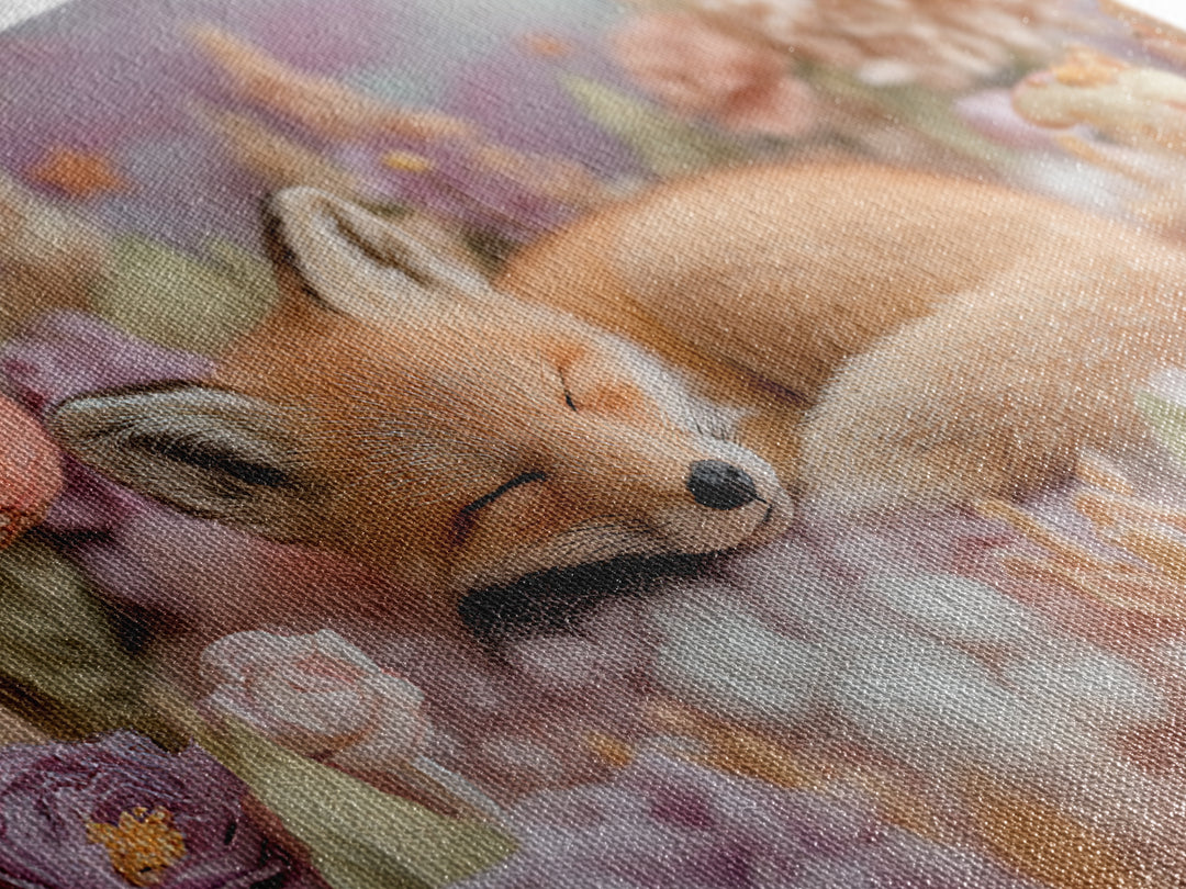 Woodland Fox Tucked Framed Canvas Print, Nursery Art, Fine Art Print, Nursery Decor, Watercolor Art, Nursery, Digital Art, NUR-3x2-80