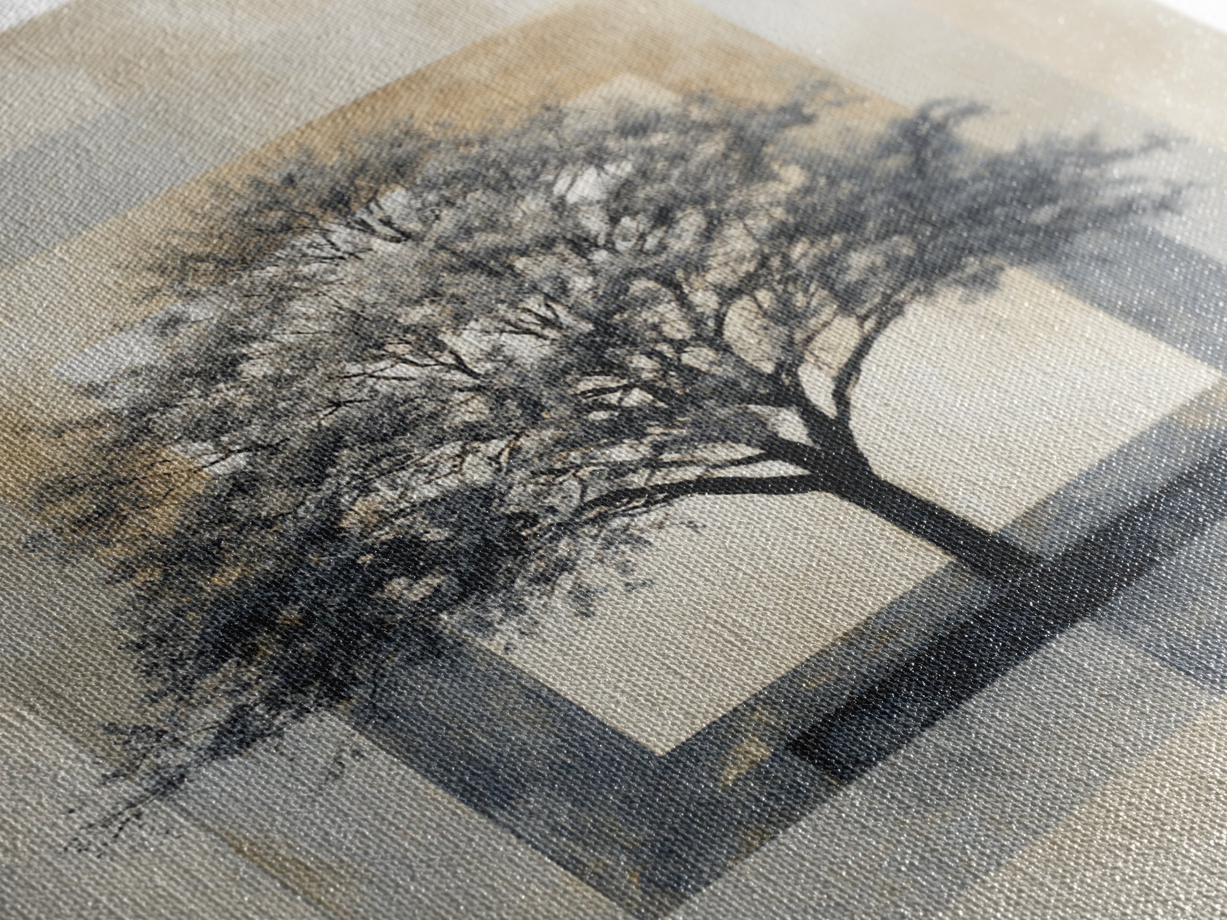 Ink Wash Tree Symbolizing Stability Framed Canvas Print, Office Art, Bedroom Wall Art, Office Decor, Fine Art, Focus, OFF-1x1-38
