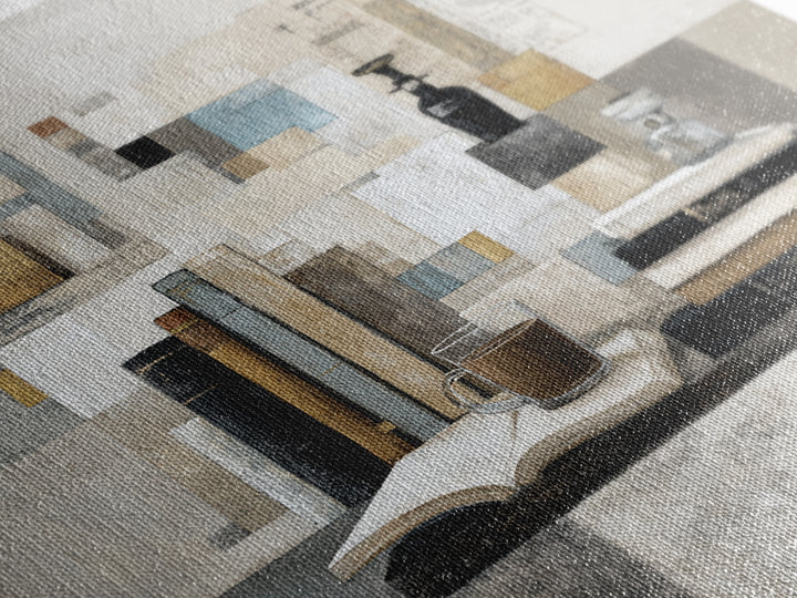 Books and Coffee Still Life Framed Canvas Print, Office Art, Statement Artwork, Office Decor, Abstract Art, Focus, Wall Decor, OFF-1x1-57