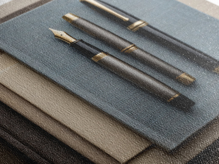 Fountain Pen and Notebook Still Life Without Framed Canvas Print, Office Art, Dopamine Decor, Office Decor, Fine Art, Focus, OFF-1x1-70