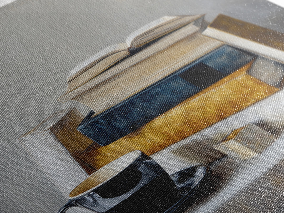 Books and Coffee Still Life Canvas Print, Office Art, Textured Painting, Office Decor, Focus, Printables, Digital Wall Art, OFF-1x1-81