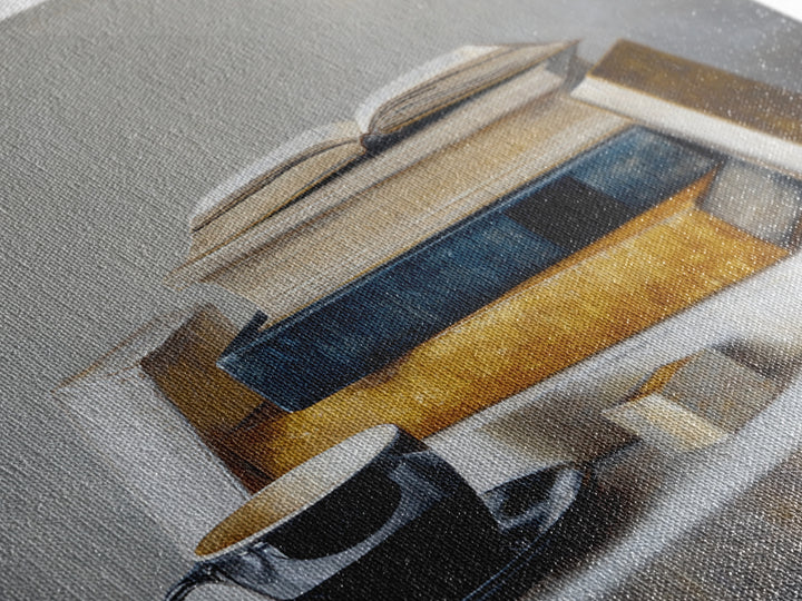 Books and Coffee Still Life Canvas Print, Office Art, Textured Painting, Office Decor, Focus, Printables, Digital Wall Art, OFF-1x1-81