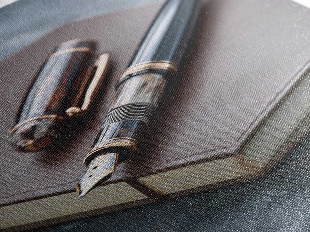 Fountain Pen and Notebook Still Life Without Canvas Print, Office Art, Minimalist Decor, Office Decor, Fine Art, Focus, OFF-2x3-54