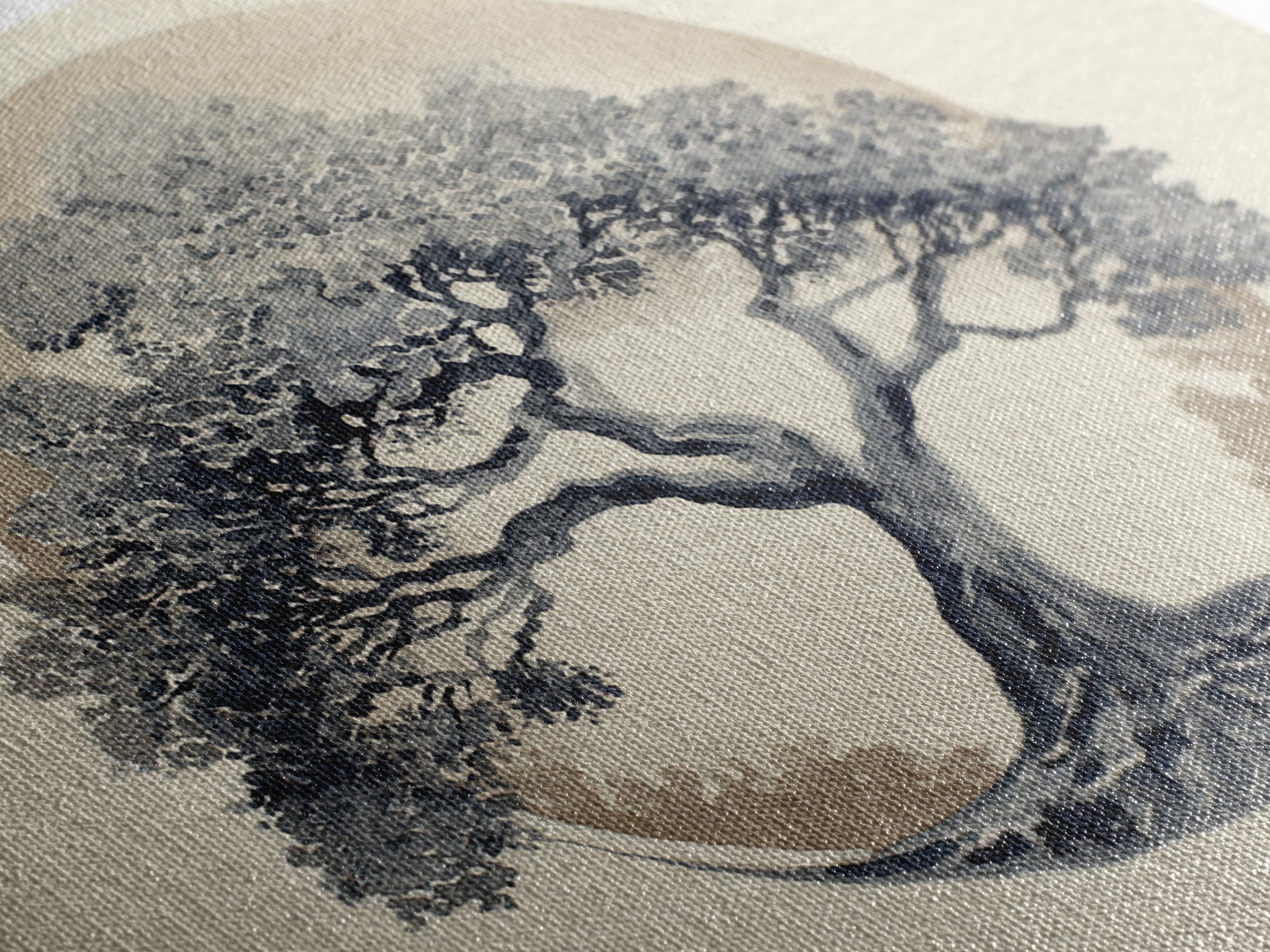 Ink Wash Tree Symbolizing Stability Framed Canvas Print, Office Art, Printable Wall Art, Office Decor, Fine Art, Focus, OFF-3x2-18