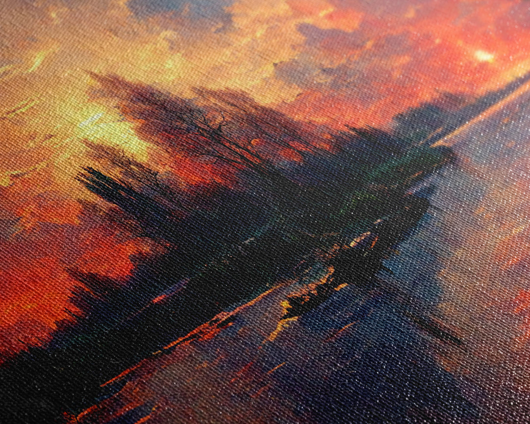 Lake Sunset Oil Painting On Canvas, Canvas Print, Ready to hang gallery wrapped nature canvas print, Lake Art, lake life oil painting style