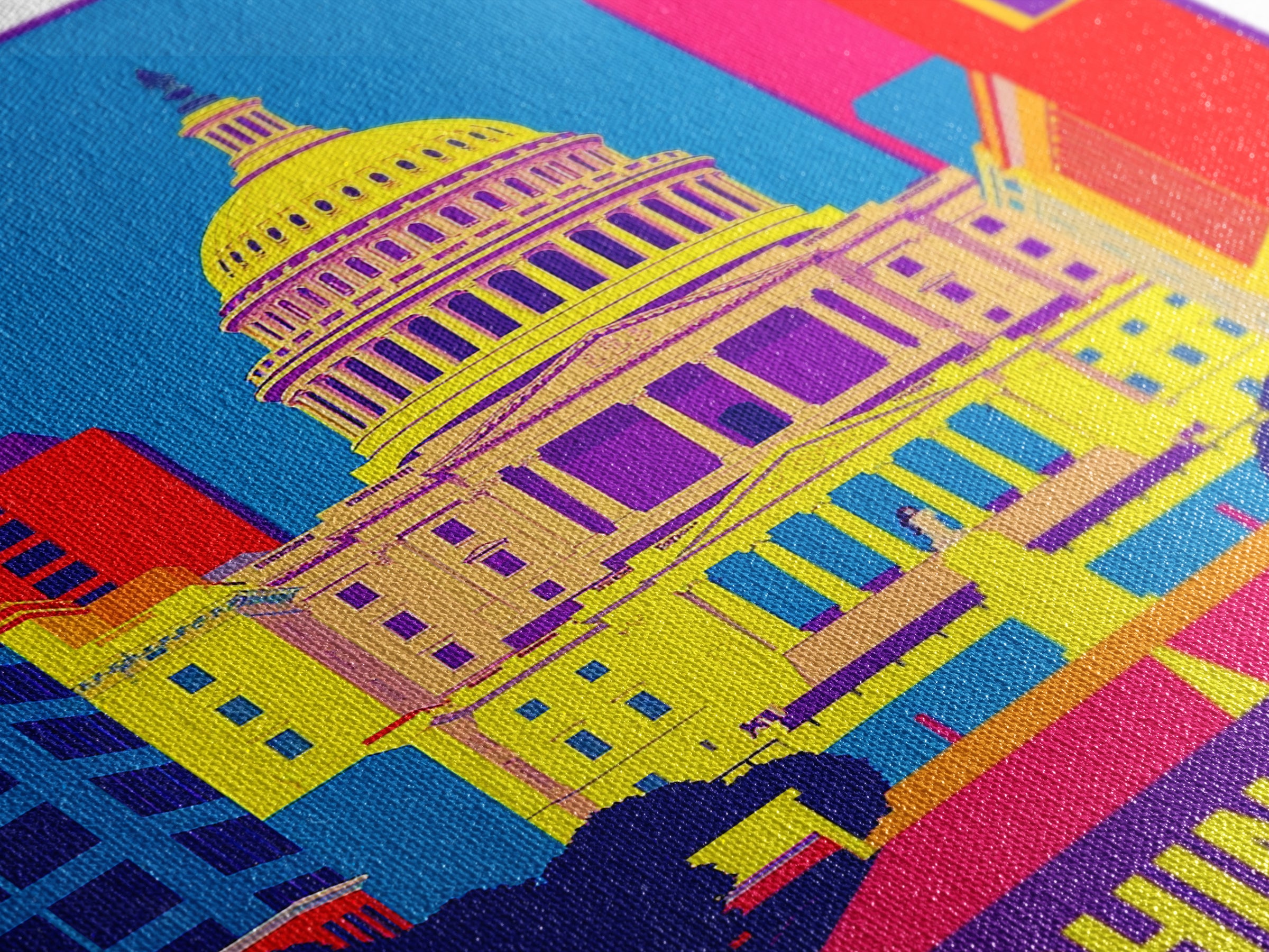 Washington Travel Poster, Framed Canvas Print, Colorful Graphic Wall Art, Washington City Art, Living Room Wall Art, Travel Wall Art