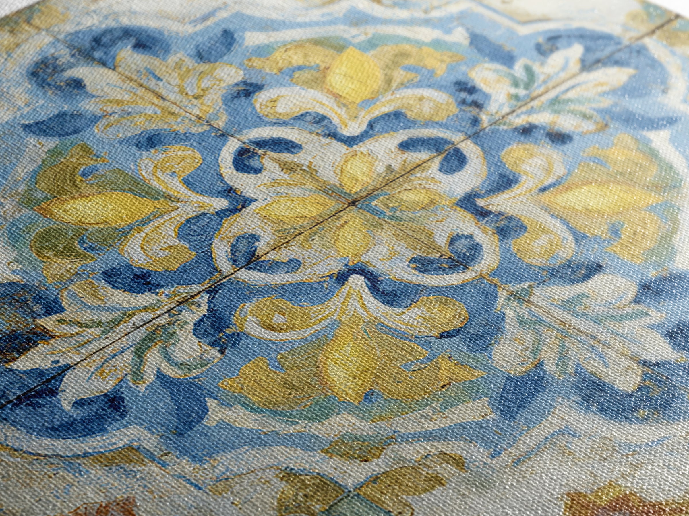 Mediterranean Lemons and Blue Tile Pattern Framed Canvas Print, Patio Art, Patio Decor, Fine Art, Outdoor, Gallery Decor, PAT-1x1-2