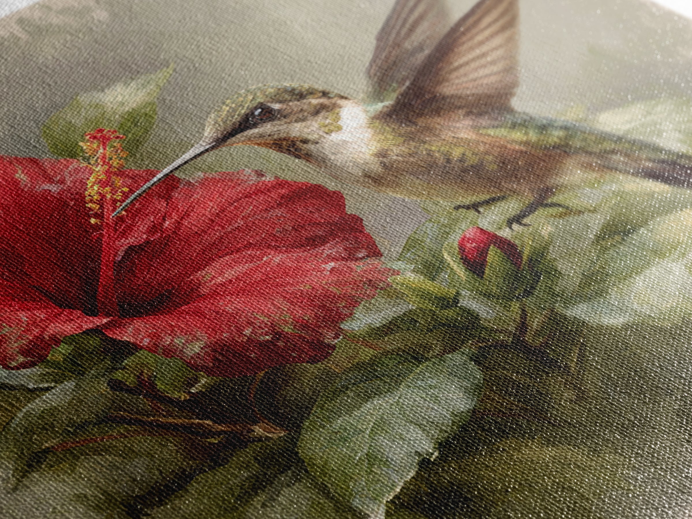 Hummingbird Visiting Bright Hibiscus Canvas Print, Patio Art, Western Decor, Patio Decor, Abstract Art, Outdoor, Floral Art, PAT-1x1-3