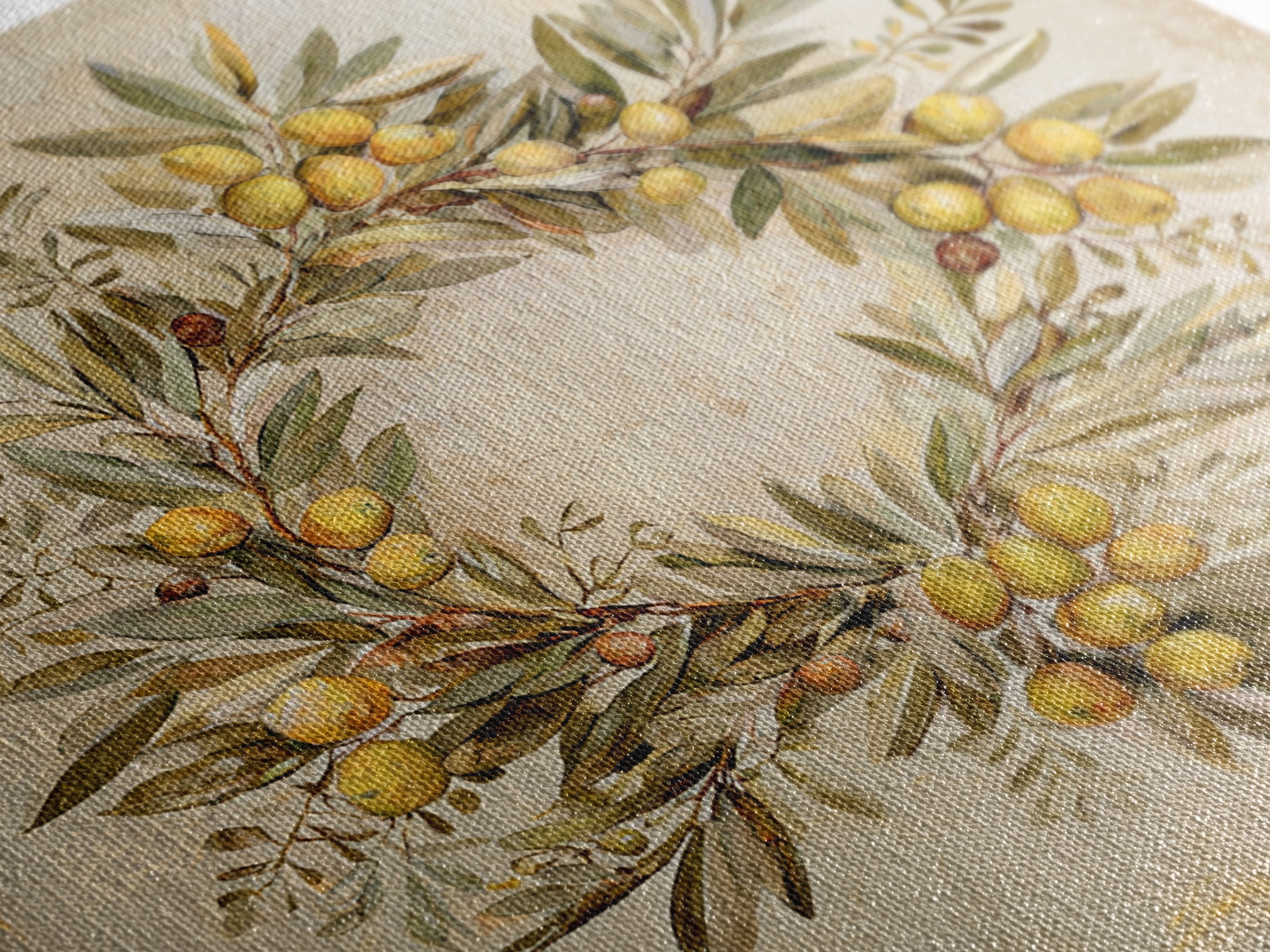Olive Branch Wreath on Warm Plaster Framed Canvas Print, Patio Art, Statement Artwork, Patio Decor, Fine Art, Outdoor, PAT-1x1-33