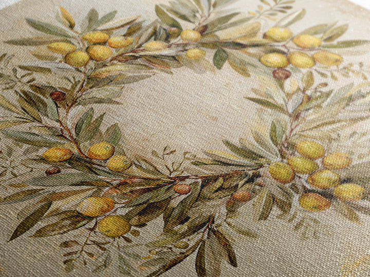 Olive Branch Wreath on Warm Plaster Framed Canvas Print, Patio Art, Statement Artwork, Patio Decor, Fine Art, Outdoor, PAT-1x1-33