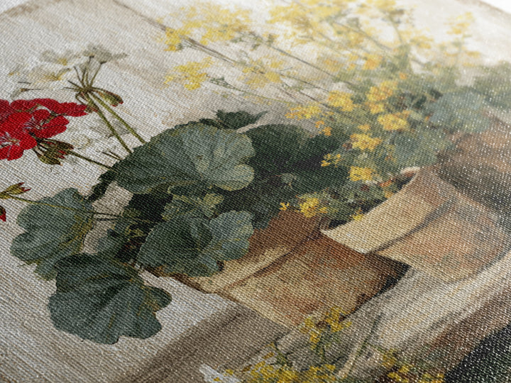 Potted Geraniums in Rustic Clay Pots Framed Canvas Print, Patio Art, Family Wall Art, Patio Decor, Fine Art, Outdoor, PAT-1x1-38