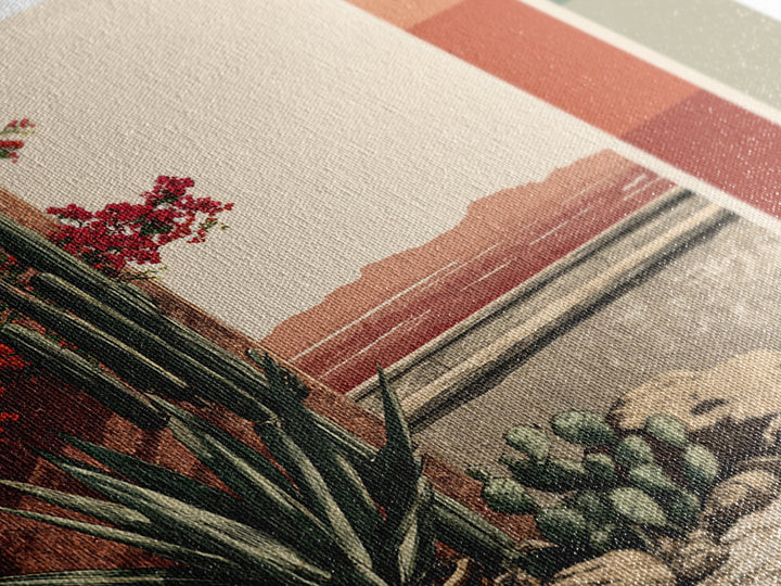 Desert Patio Agave and Bougainvillea Framed Canvas Print, Patio Art, Gallery Decor, Patio Decor, Oil Painting, Outdoor, PAT-1x1-41