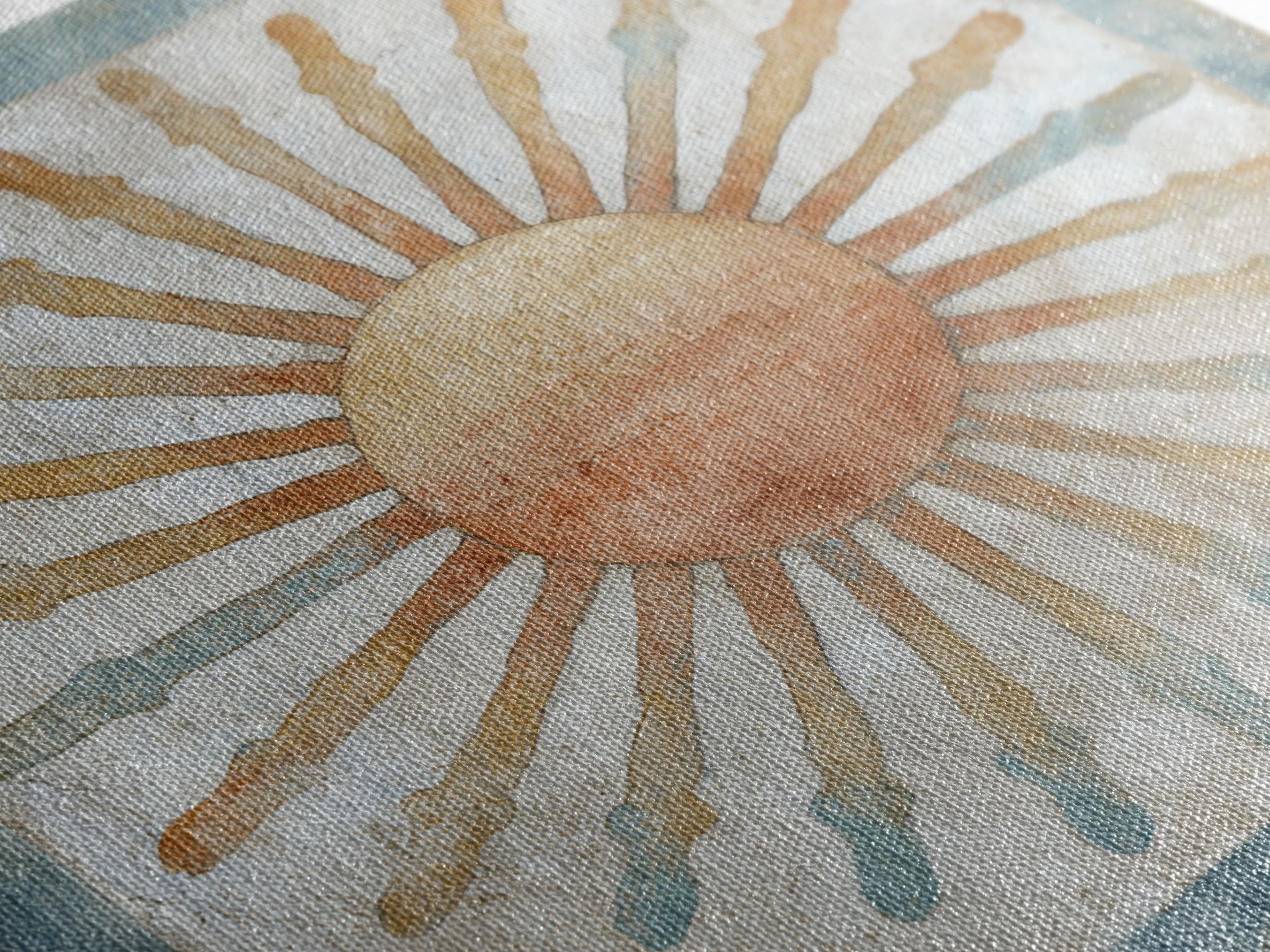 Sun Motif with Warm Terracotta Rays Framed Canvas Print, Patio Art, Floral Art, Patio Decor, Abstract Art, Outdoor, PAT-1x1-42