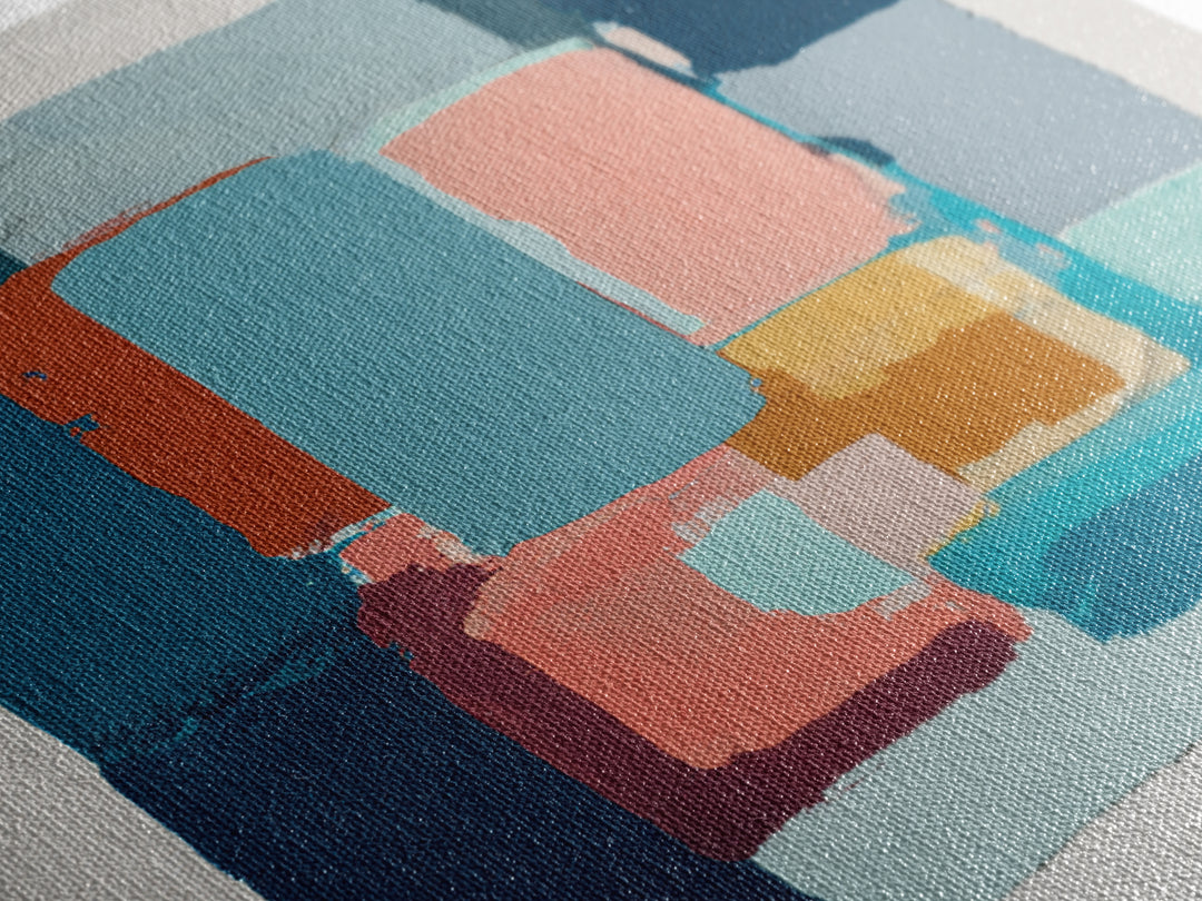 Bright Coral and Turquoise Abstract for Outdoors Canvas Print, Patio Art, Beach House Decor, Patio Decor, Abstract Art, Outdoor, PAT-1x1-60