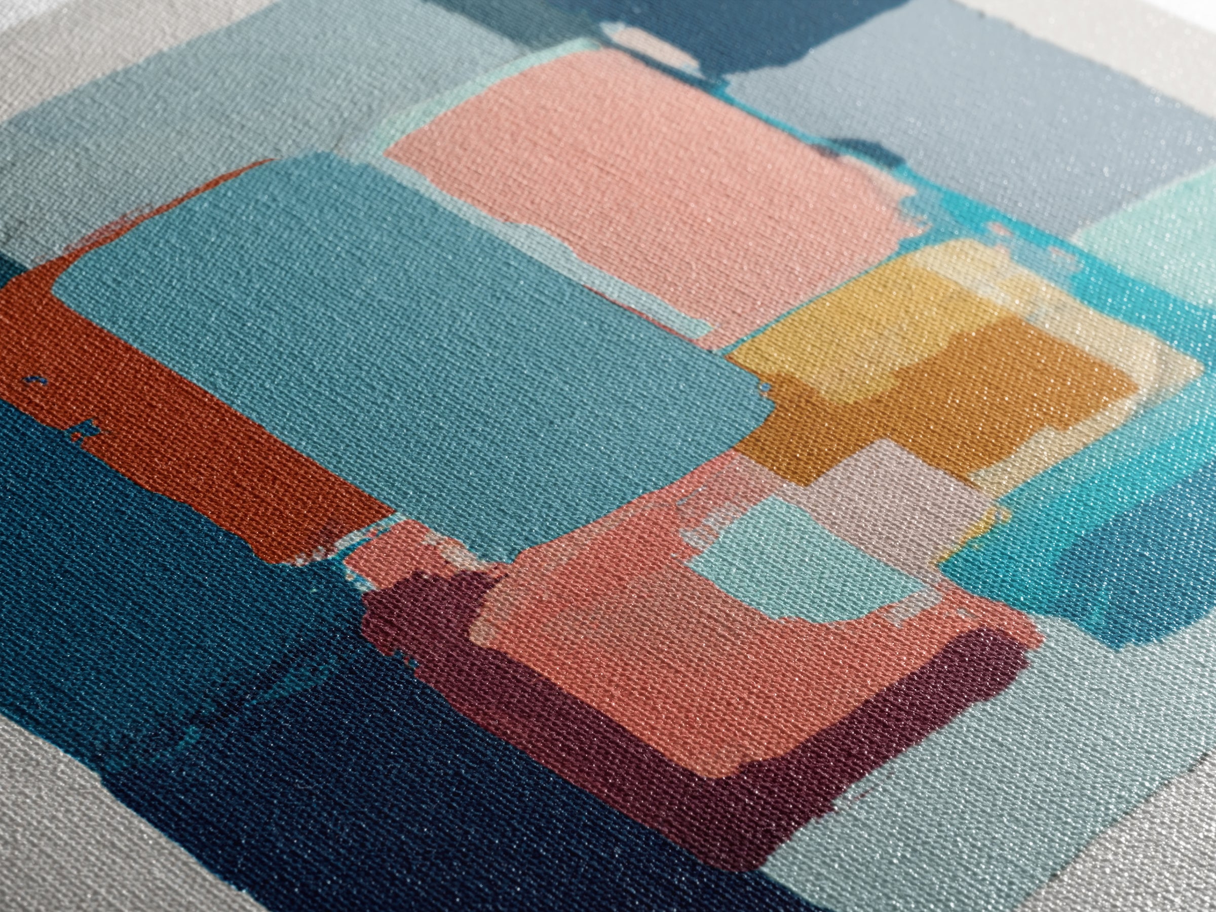 Bright Coral and Turquoise Abstract for Outdoors Canvas Print, Patio Art, Beach House Decor, Patio Decor, Abstract Art, Outdoor, PAT-1x1-60