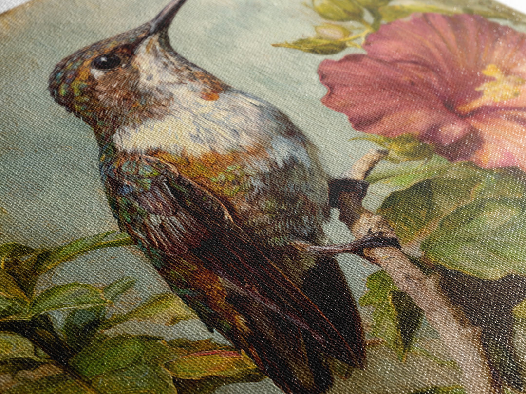 Hummingbird Visiting Bright Hibiscus Canvas Print, Patio Art, Modern Decor, Patio Decor, Fine Art, Outdoor, Home Decor, PAT-1x1-75