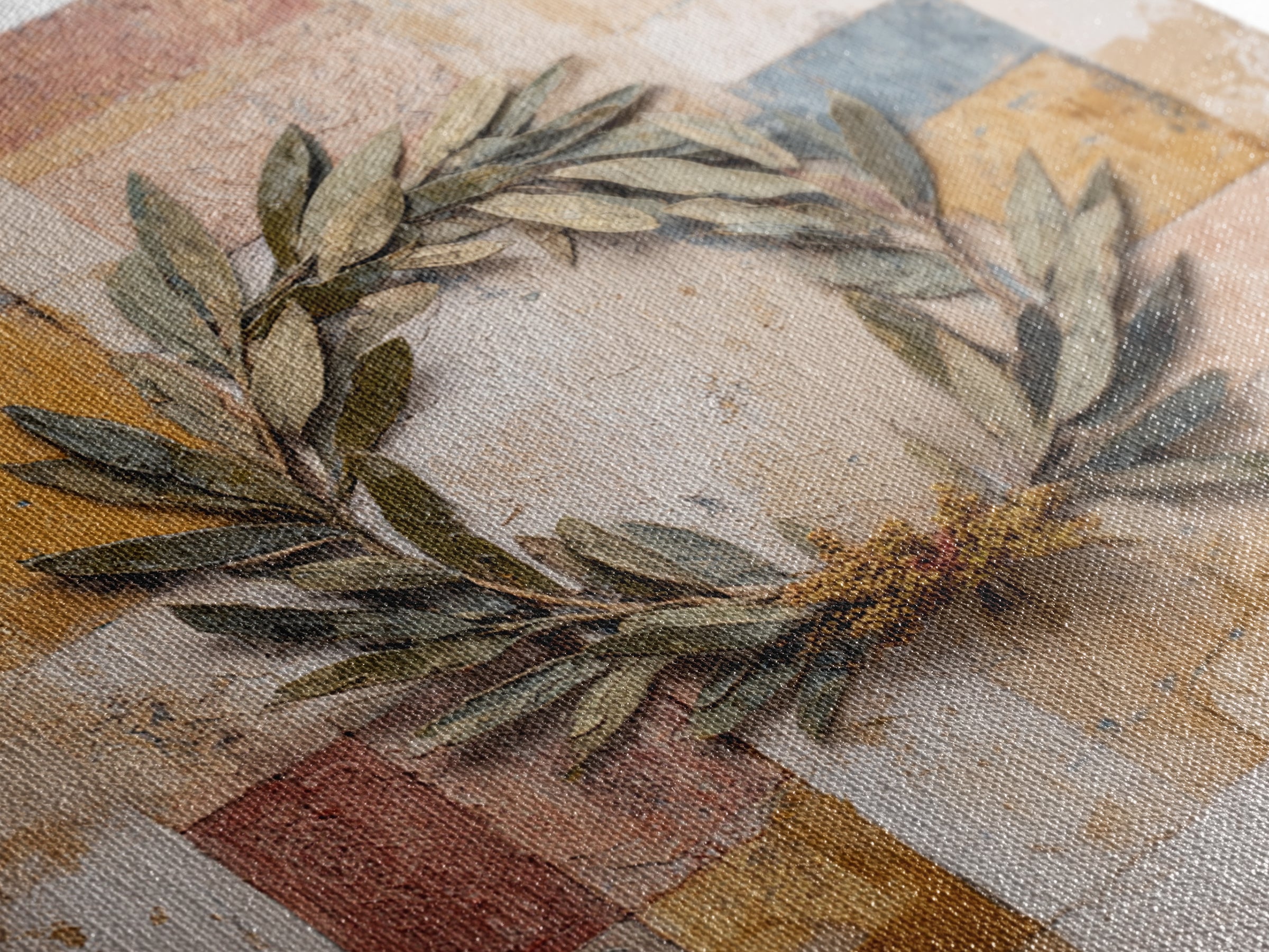 Olive Branch Wreath on Warm Plaster Canvas Print, Patio Art, Patio Decor, Oil Painting, Outdoor, Outdoor Wall Art, PAT-1x1-81