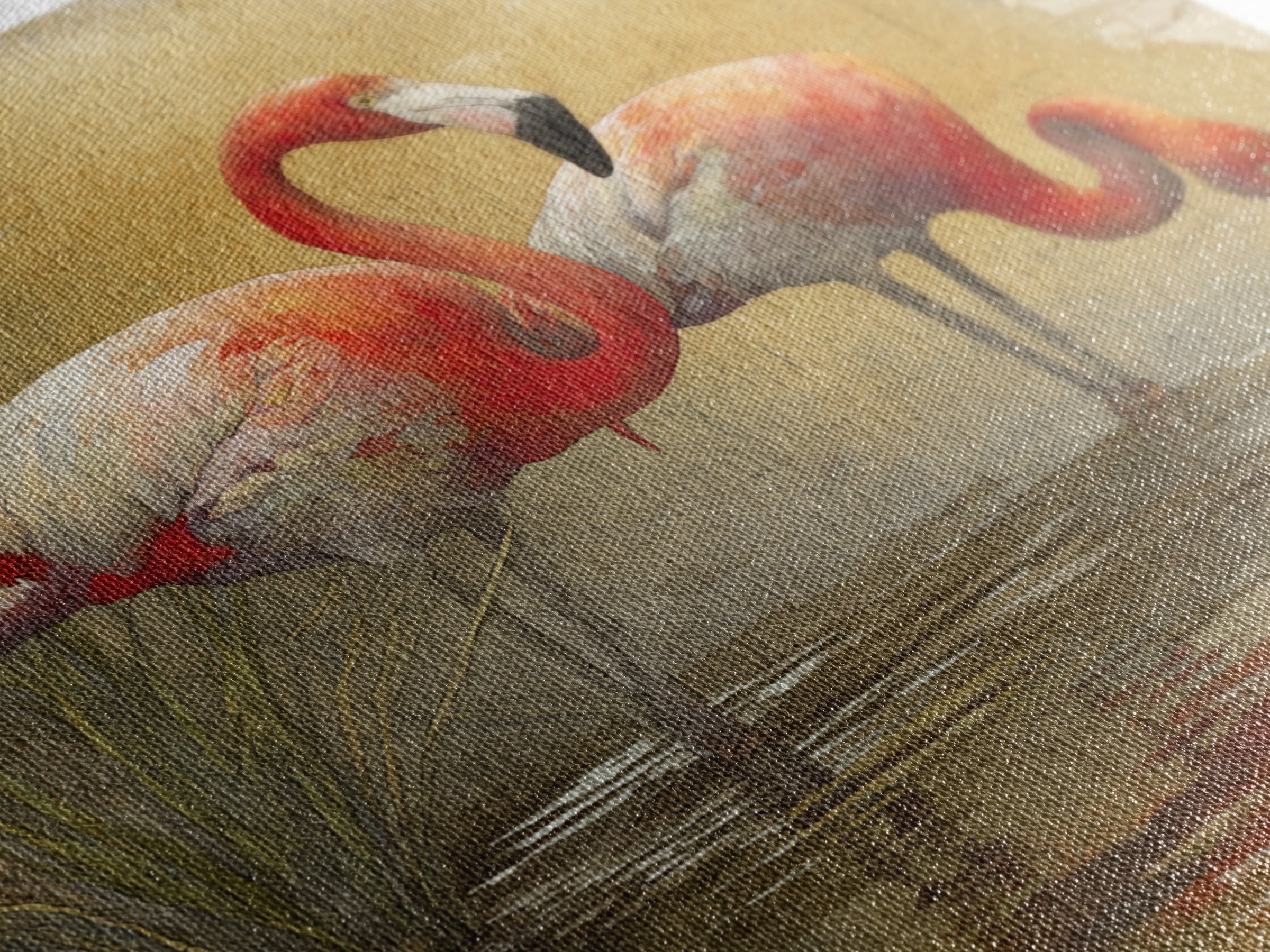 Flamingo Pair Beside Shallow Water Canvas Print, Patio Art, Neutral Decor, Patio Decor, Oil Painting, Outdoor, Wall Art, PAT-1x1-82