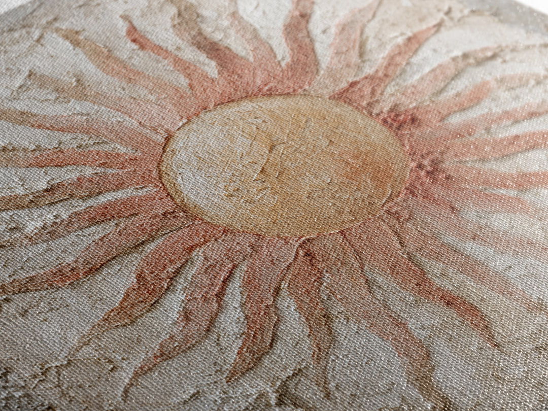Sun Motif with Warm Terracotta Rays Canvas Print, Patio Art, Rustic Decor, Patio Decor, Fine Art, Outdoor, Textured Painting, PAT-1x1-90
