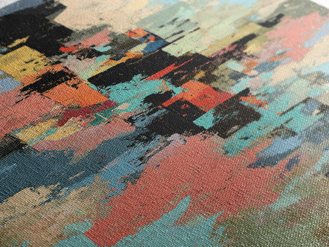 Bright Coral and Turquoise Abstract for Outdoors Framed Canvas Print, Patio Art, Art Print, Patio Decor, Fine Art, Outdoor, PAT-1x3-24