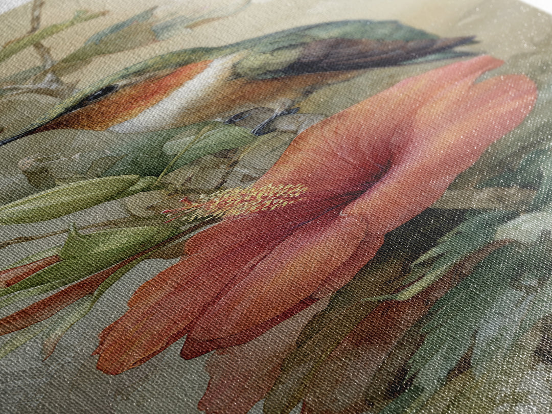 Hummingbird Visiting Bright Hibiscus Canvas Print, Patio Art, Garden Decor, Patio Decor, Fine Art, Outdoor, Beach Art, PAT-1x3-39