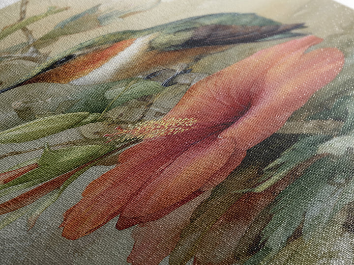 Hummingbird Visiting Bright Hibiscus Canvas Print, Patio Art, Garden Decor, Patio Decor, Fine Art, Outdoor, Beach Art, PAT-1x3-39