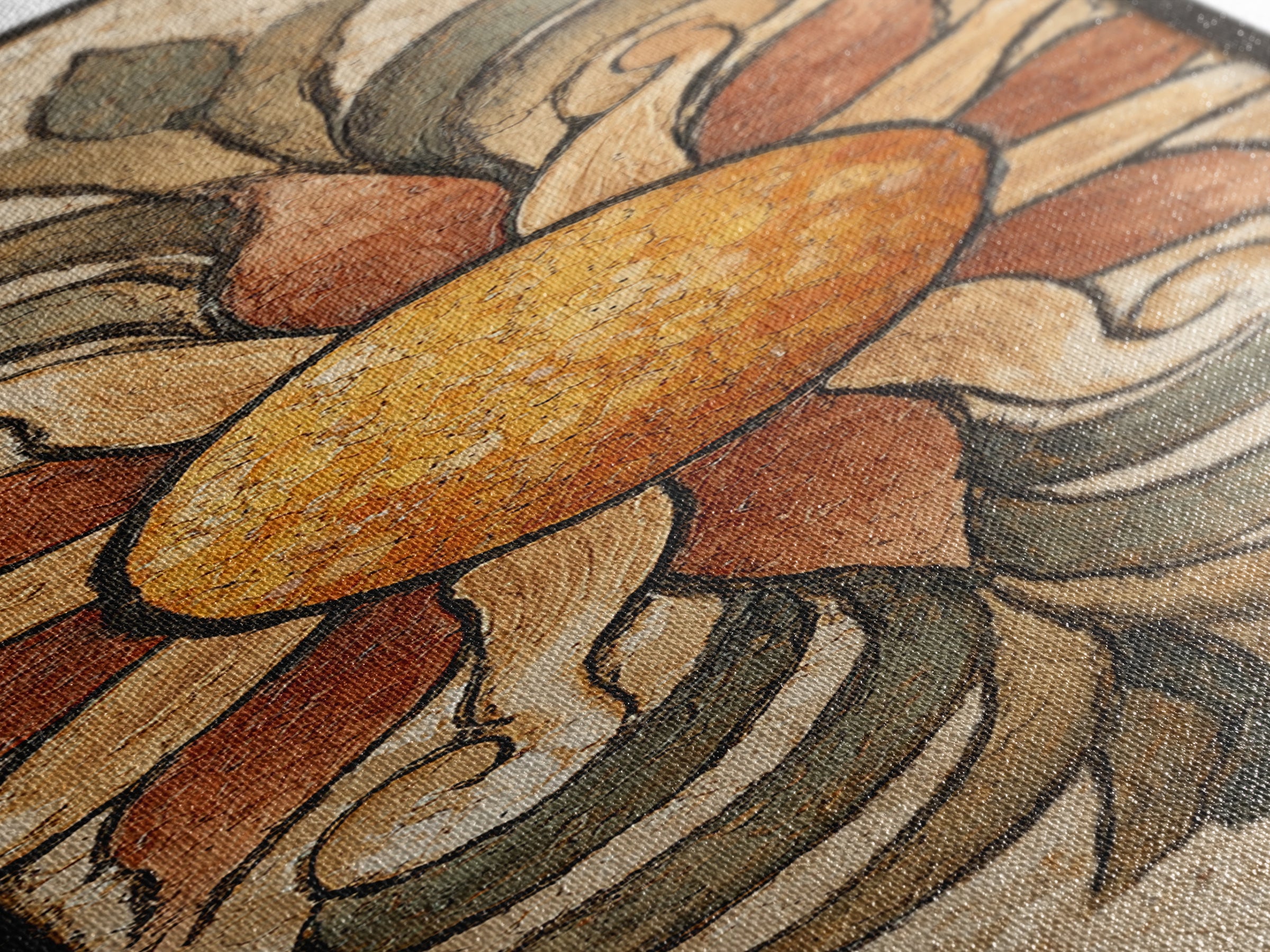 Sun Motif with Warm Terracotta Rays Framed Canvas Print, Patio Art, Patio Cushions, Patio Decor, Oil Painting, Outdoor, PAT-1x3-54