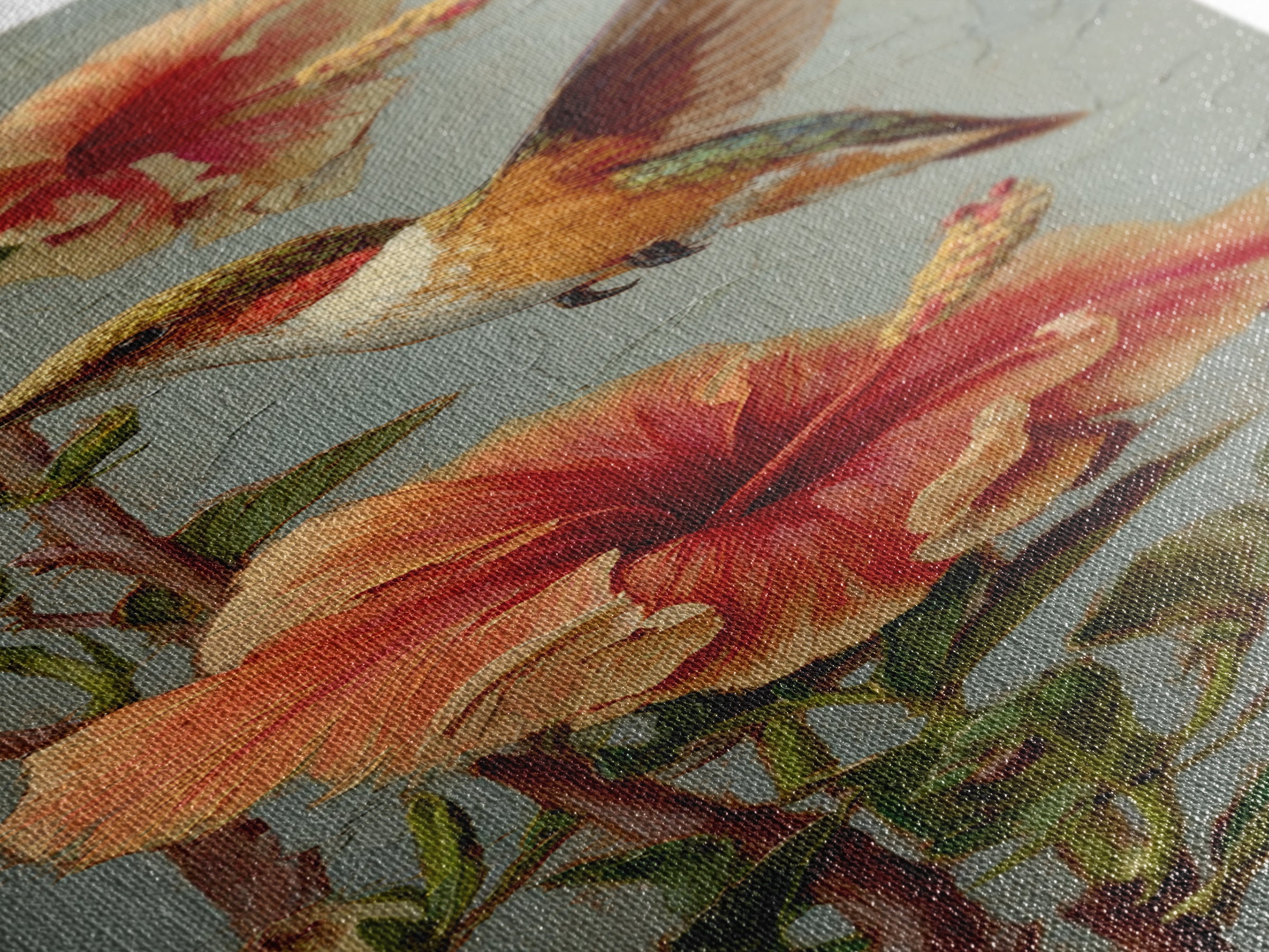 Hummingbird Visiting Bright Hibiscus Canvas Print, Patio Art, Patio Decor, Oil Painting, Outdoor, Gallery Decor, Neutral Decor, PAT-1x3-63