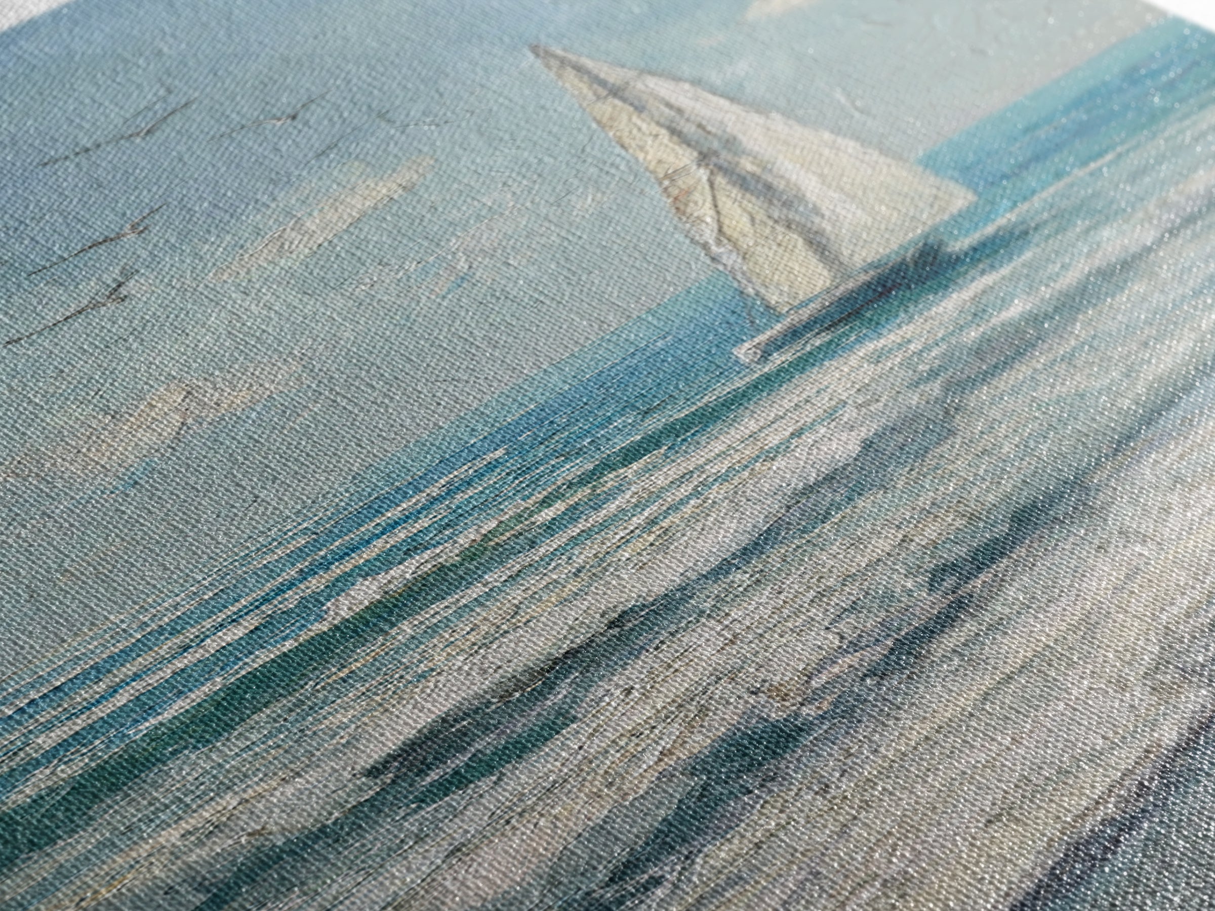 Sailboat on a Breezy Summer Horizon Framed Canvas Print, Patio Art, Porch Decor, Patio Decor, Oil Painting, Outdoor, PAT-1x3-75