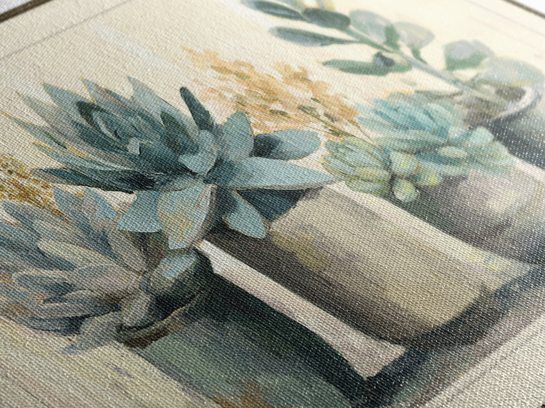 Succulent Collection in Ceramic Planters Canvas Print, Patio Art, Contemporary Art, Patio Decor, Fine Art, Outdoor, Metal Art, PAT-2x1-17