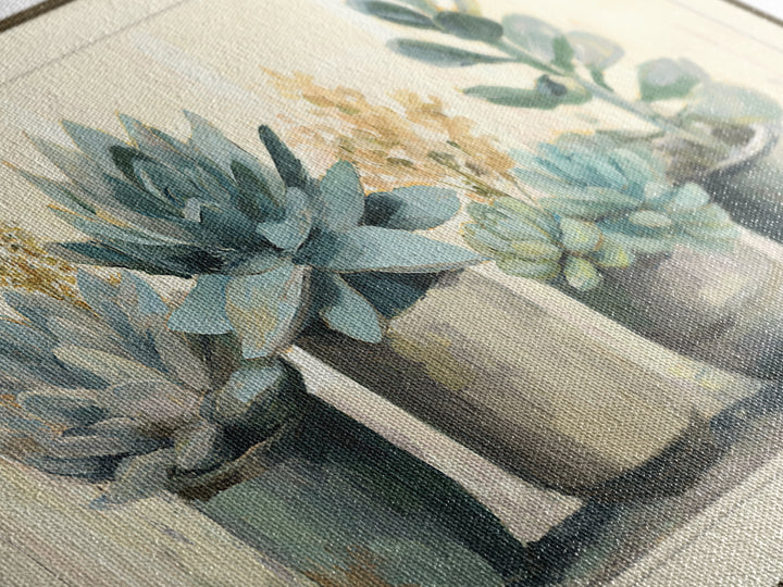 Succulent Collection in Ceramic Planters Canvas Print, Patio Art, Contemporary Art, Patio Decor, Fine Art, Outdoor, Metal Art, PAT-2x1-17