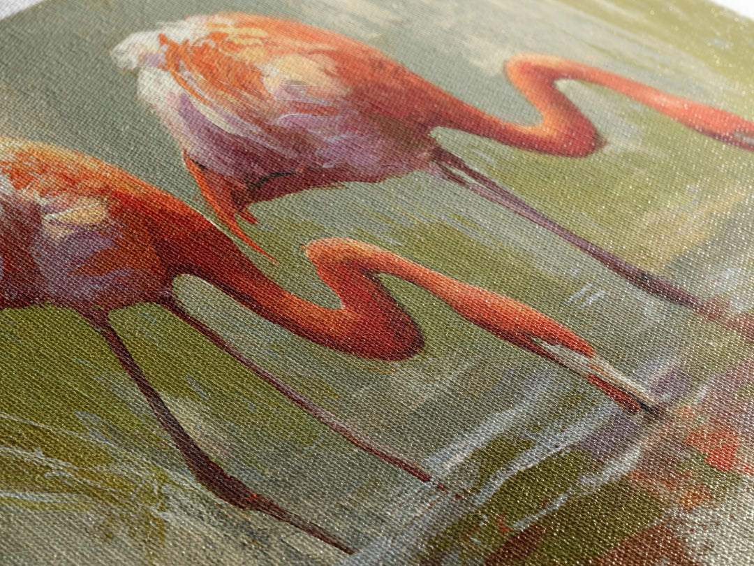 Flamingo Pair Beside Shallow Water Framed Canvas Print, Patio Art, Luxury Decor, Patio Decor, Fine Art, Outdoor, Wall Hanging, PAT-2x1-6