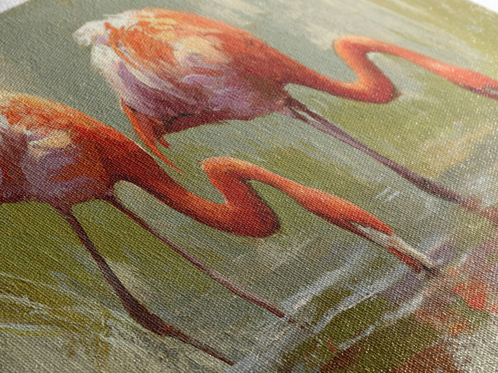 Flamingo Pair Beside Shallow Water Framed Canvas Print, Patio Art, Luxury Decor, Patio Decor, Fine Art, Outdoor, Wall Hanging, PAT-2x1-6
