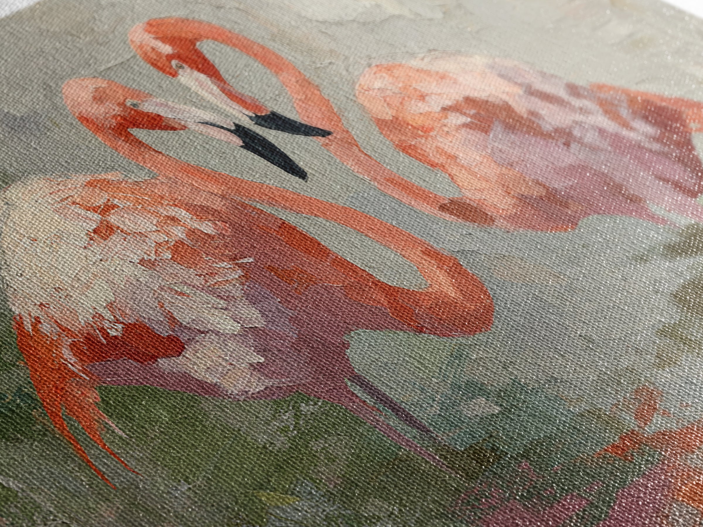 Flamingo Pair Beside Shallow Water Canvas Print, Patio Art, Contemporary Art, Patio Decor, Fine Art, Outdoor, Metal Art, PAT-2x1-78