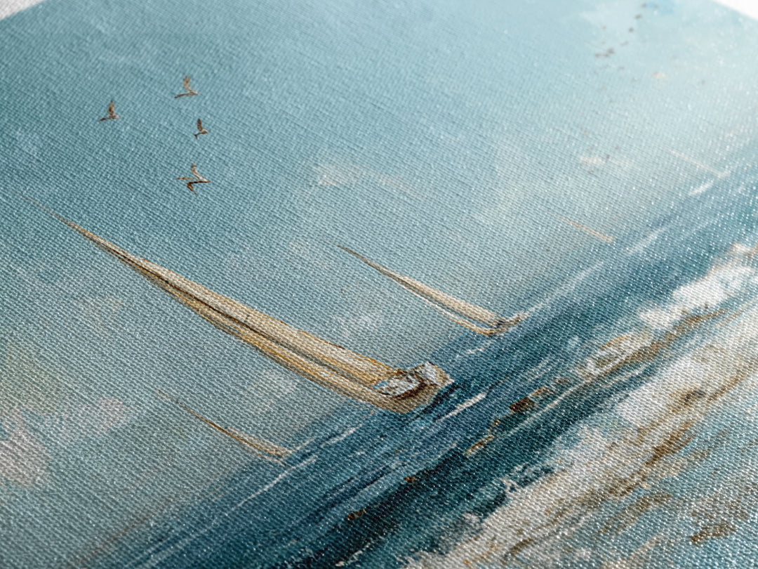 Sailboat on a Breezy Summer Horizon Framed Canvas Print, Patio Art, Contemporary Art, Patio Decor, Oil Painting, Outdoor, PAT-2x1-83
