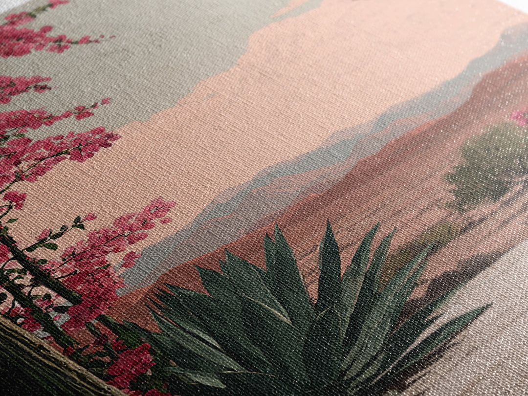 Desert Patio Agave and Bougainvillea Framed Canvas Print, Patio Art, Wall Art, Patio Decor, Oil Painting, Outdoor, PAT-2x3-1