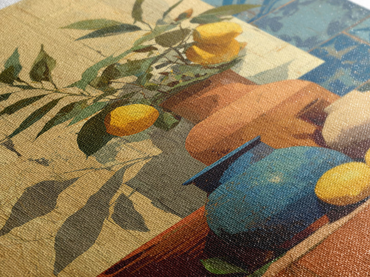 Mediterranean Lemons and Blue Tile Pattern Canvas Print, Patio Art, Luxury Decor, Patio Decor, Fine Art, Outdoor, Wall Hanging, PAT-2x3-10