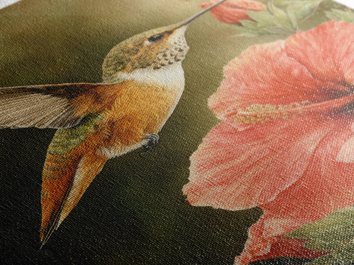 Hummingbird Visiting Bright Hibiscus Canvas Print, Patio Art, Patio, Patio Decor, Abstract Art, Outdoor, Minimalist Decor, PAT-2x3-11
