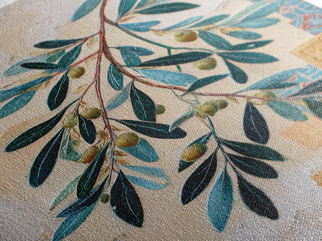 Olive Branch Wreath on Warm Plaster Framed Canvas Print, Patio Art, Outdoor Decor, Patio Decor, Fine Art, Outdoor, Bar Art, PAT-2x3-17