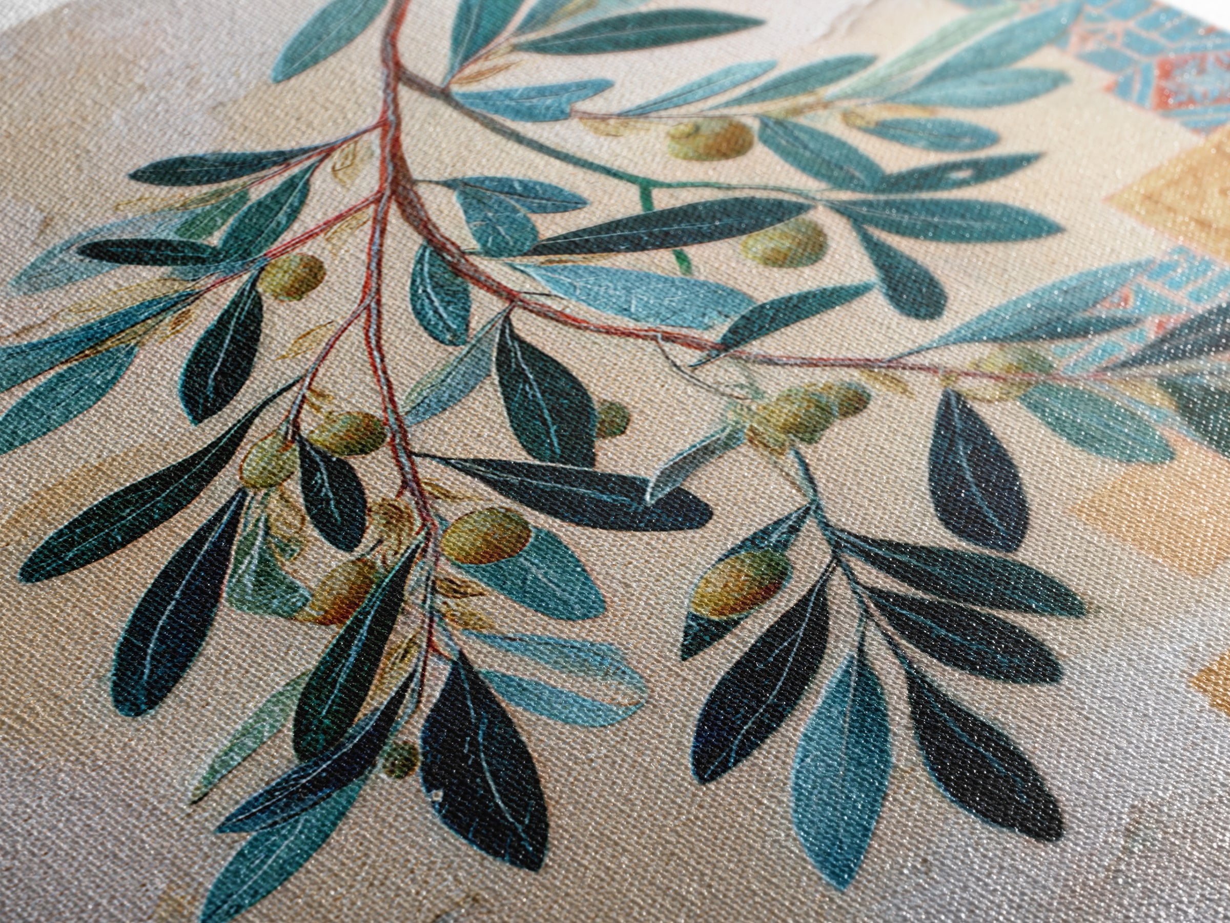 Olive Branch Wreath on Warm Plaster Framed Canvas Print, Patio Art, Outdoor Decor, Patio Decor, Fine Art, Outdoor, Bar Art, PAT-2x3-17