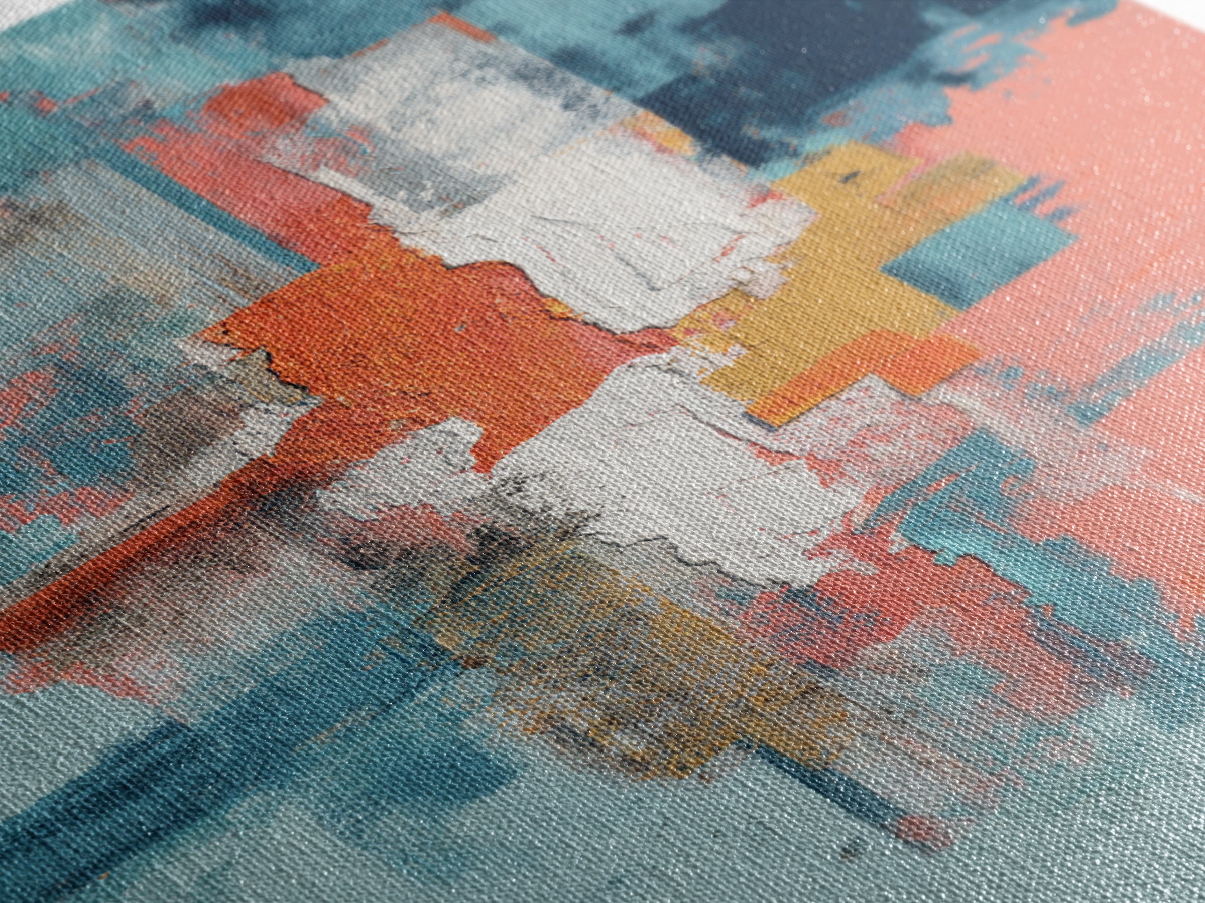 Bright Coral and Turquoise Abstract for Outdoors Framed Canvas Print, Patio Art, Wall Hanging, Patio Decor, Abstract Art, PAT-2x3-20