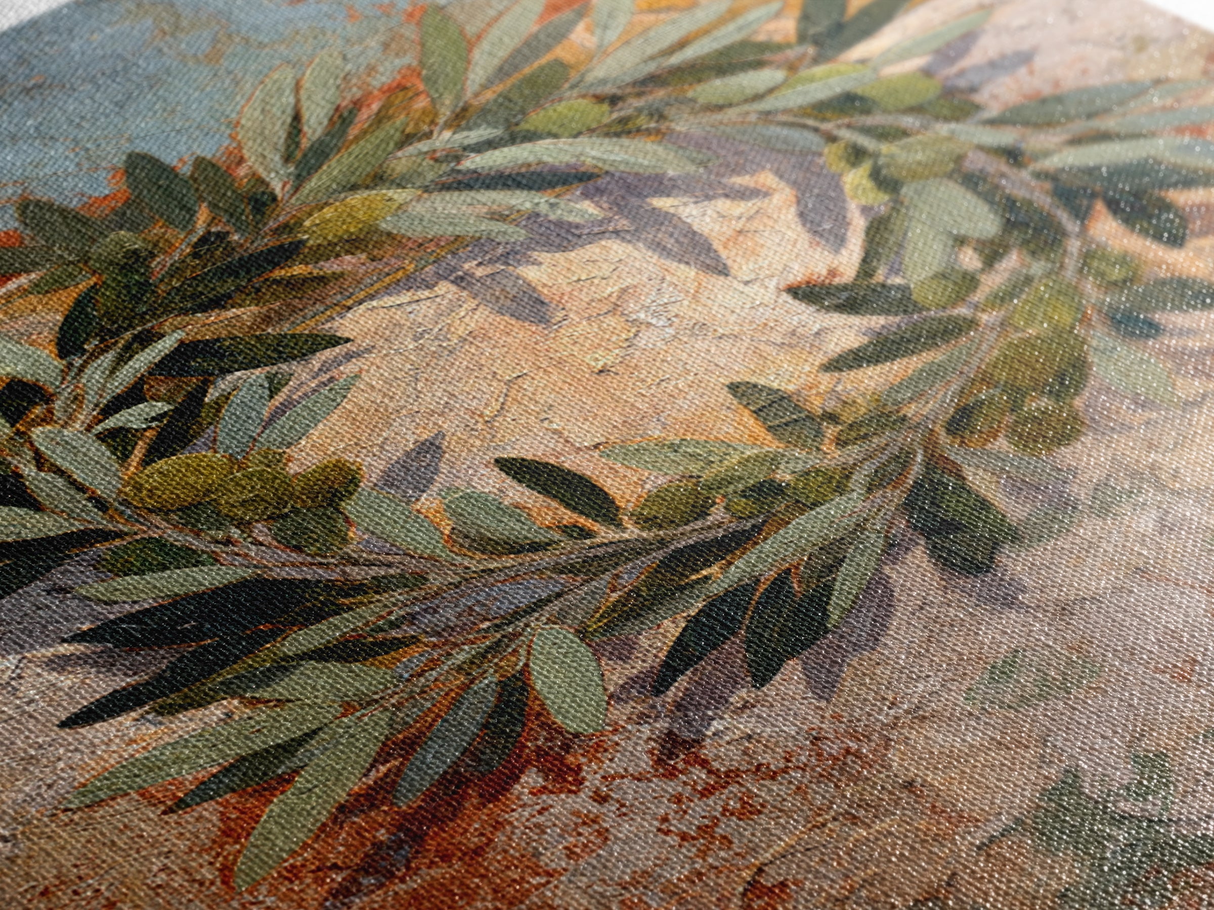 Olive Branch Wreath on Warm Plaster Framed Canvas Print, Patio Art, Outdoor Decor, Patio Decor, Fine Art, Outdoor, Bar Art, PAT-2x3-41