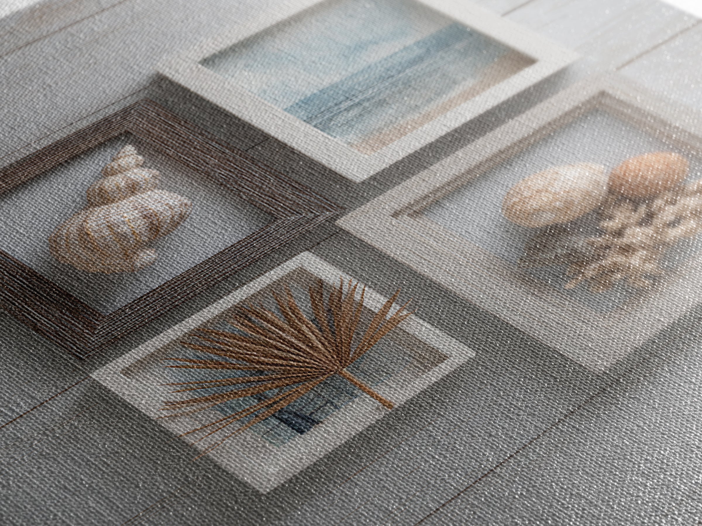 Beachy Shell and Palm Arrangement Framed Canvas Print, Patio Art, Room Decor, Patio Decor, Oil Painting, Outdoor, Garden Art, PAT-2x3-51