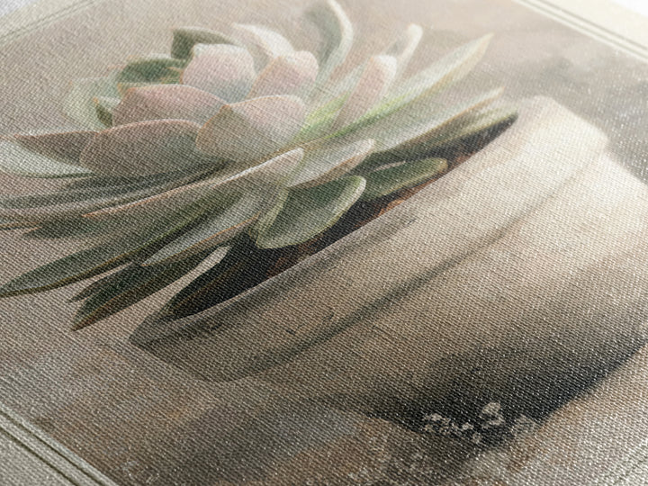 Succulent Collection in Ceramic Planters Framed Canvas Print, Patio Art, Garden Decor, Patio Decor, Oil Painting, Outdoor, PAT-2x3-53