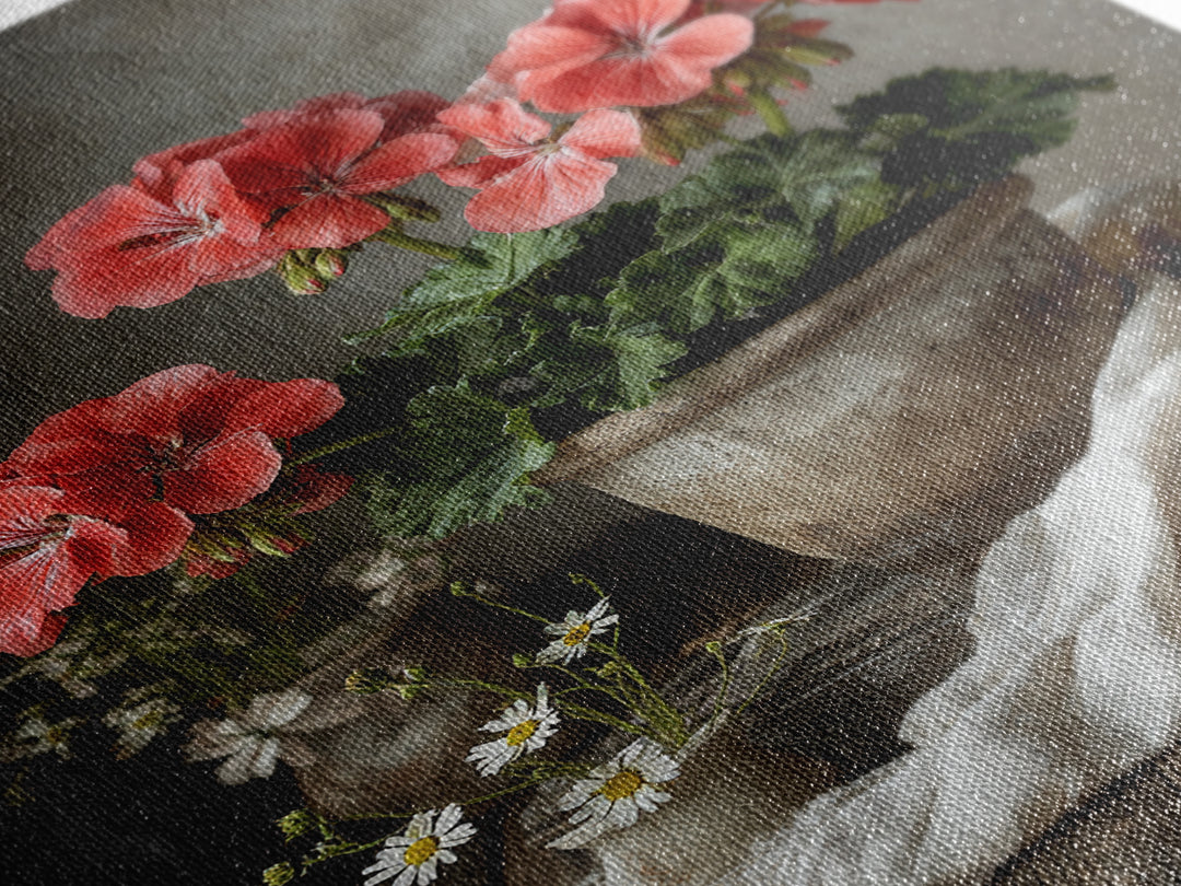 Potted Geraniums in Rustic Clay Pots Canvas Print, Patio Art, Wall Decor, Patio Decor, Fine Art, Outdoor, Coastal Decor, PAT-2x3-70