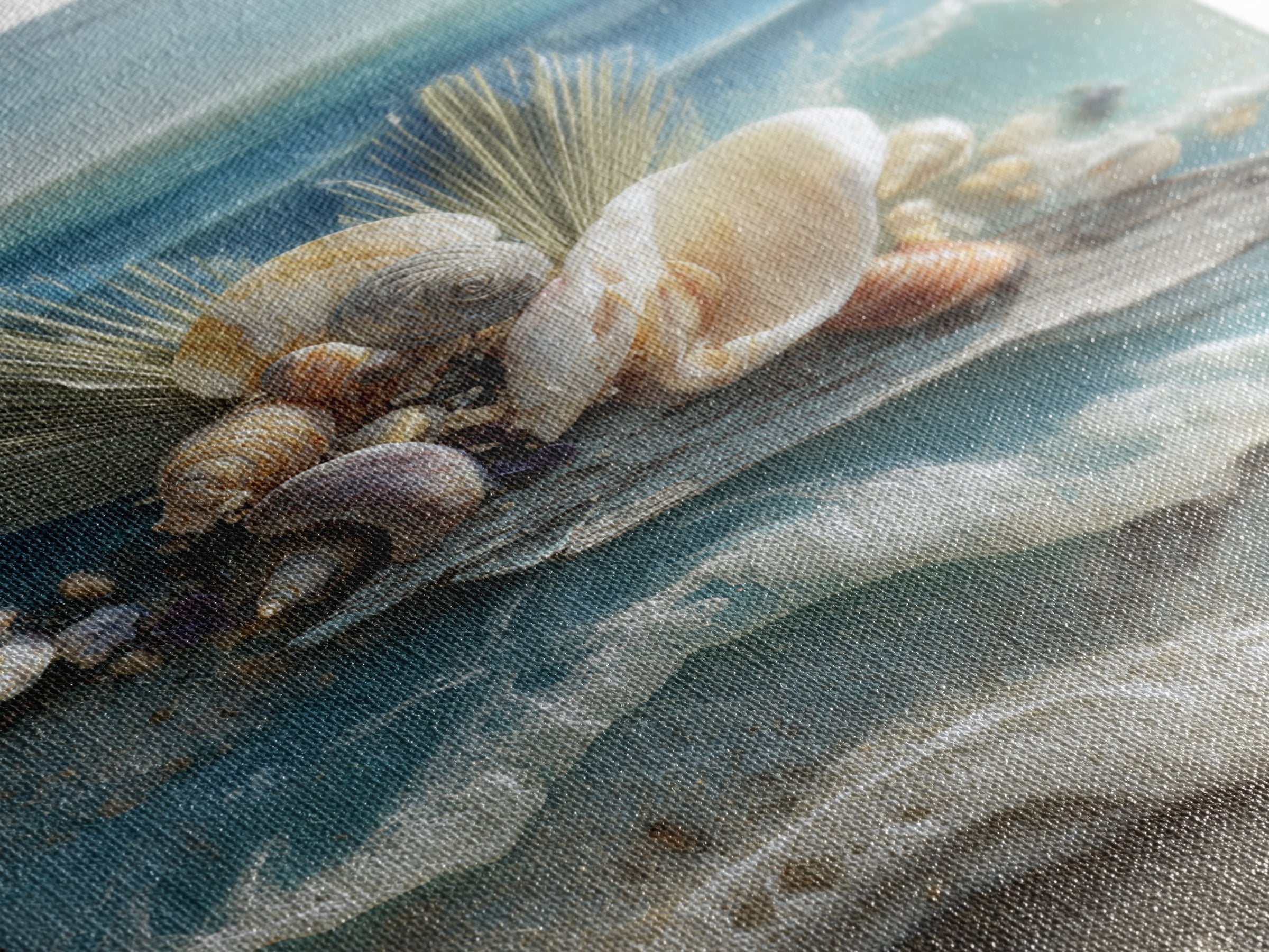 Beachy Shell and Palm Arrangement Framed Canvas Print, Patio Art, Garden Decor, Patio Decor, Fine Art, Outdoor, Beach Art, PAT-2x3-75