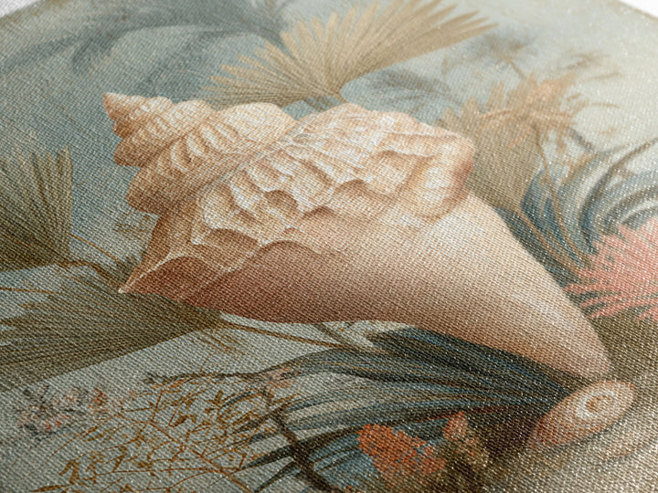 Beachy Shell and Palm Arrangement Canvas Print, Patio Art, Outdoor Wall Decor, Patio Decor, Fine Art, Outdoor, Yard Decor, PAT-2x3-99